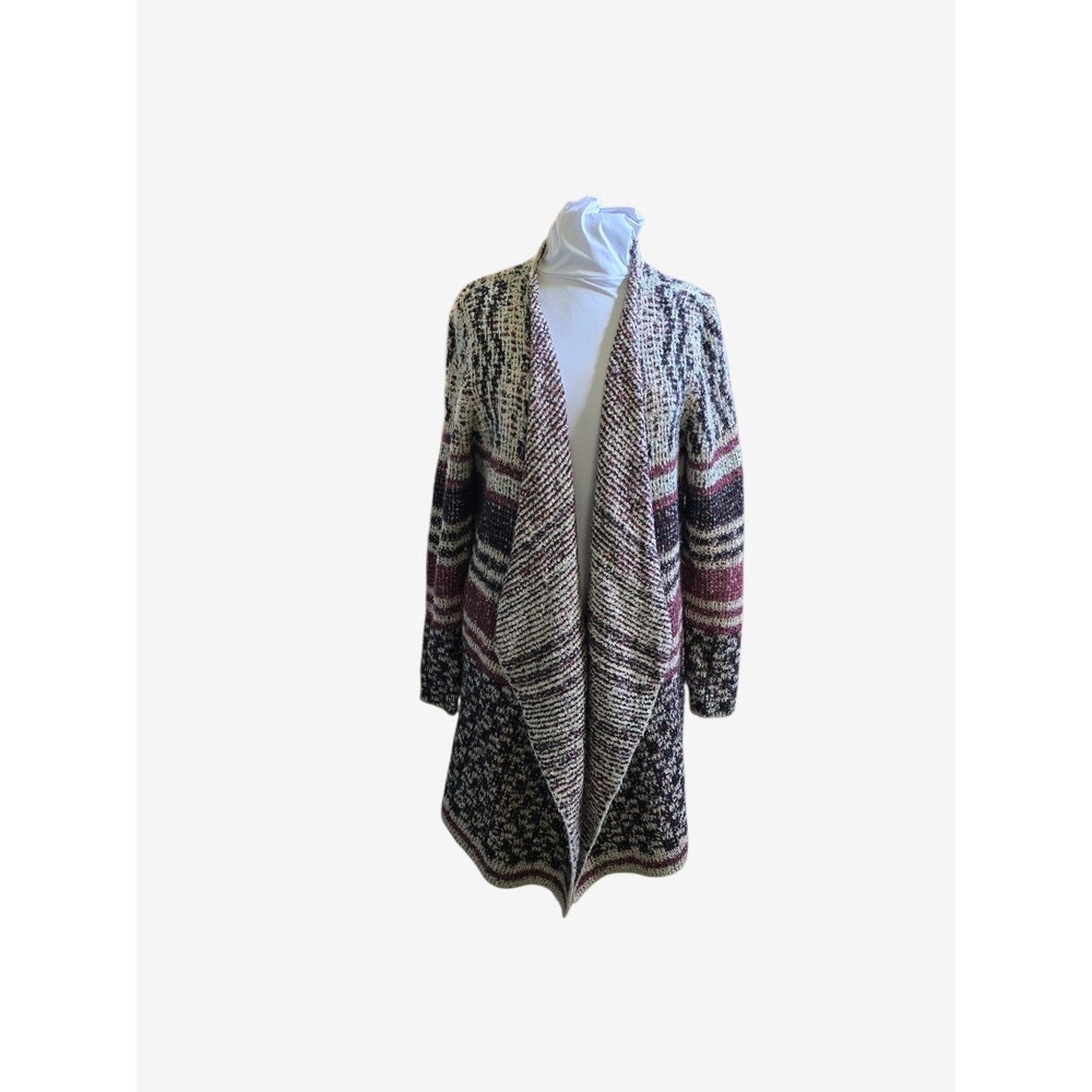 Women's Lucky Brand open front Cardigan sweater Black pink Geometric Size XL